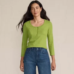 Women's 3/4 Sleeve Variegated Micro Rib Henley