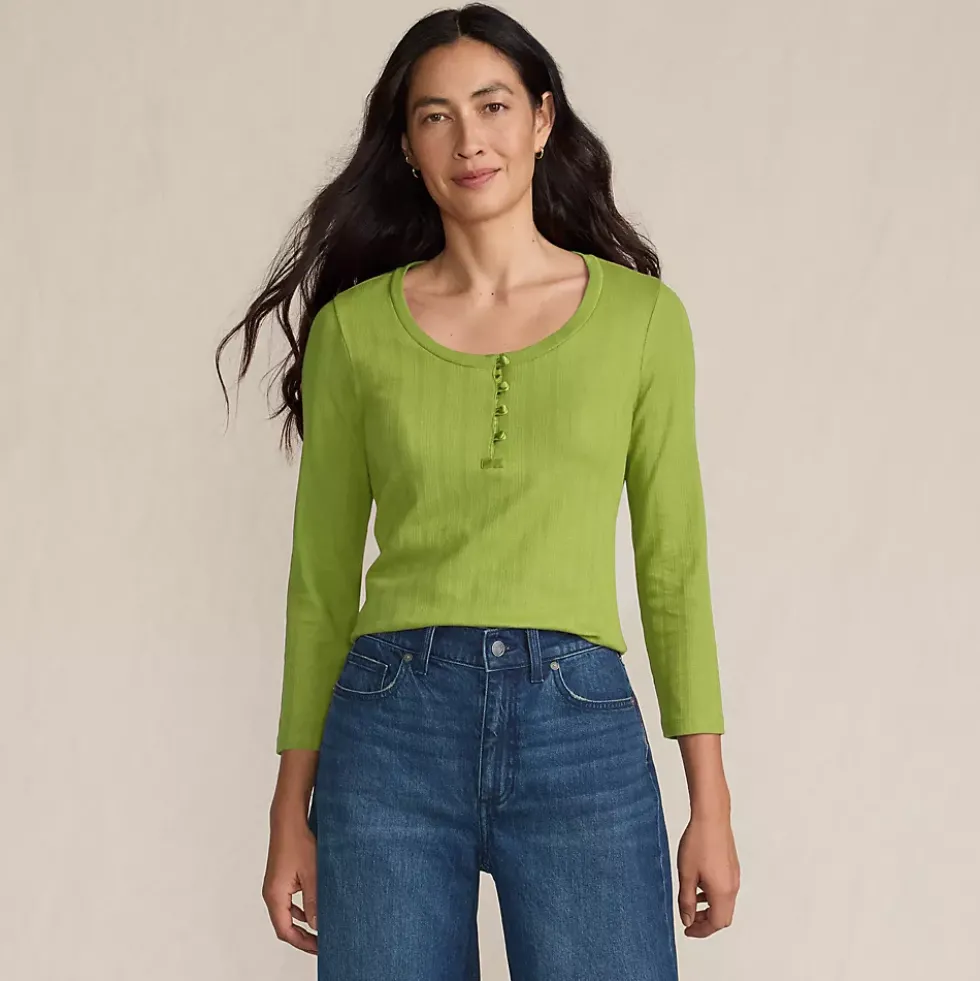 Women's 3/4 Sleeve Variegated Micro Rib Henley