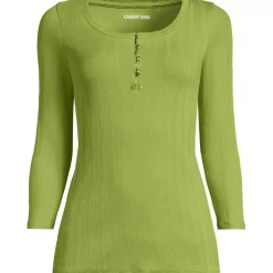 Women's 3/4 Sleeve Variegated Micro Rib Henley