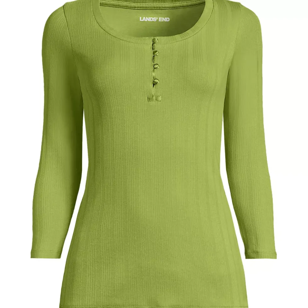 Women's 3/4 Sleeve Variegated Micro Rib Henley