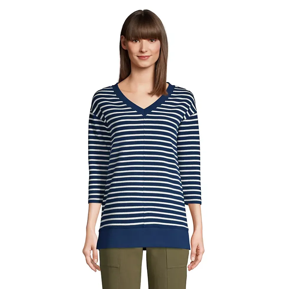 Women's 3/4 Sleeve Waffle Vneck Tunic