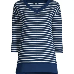 Women's 3/4 Sleeve Waffle Vneck Tunic