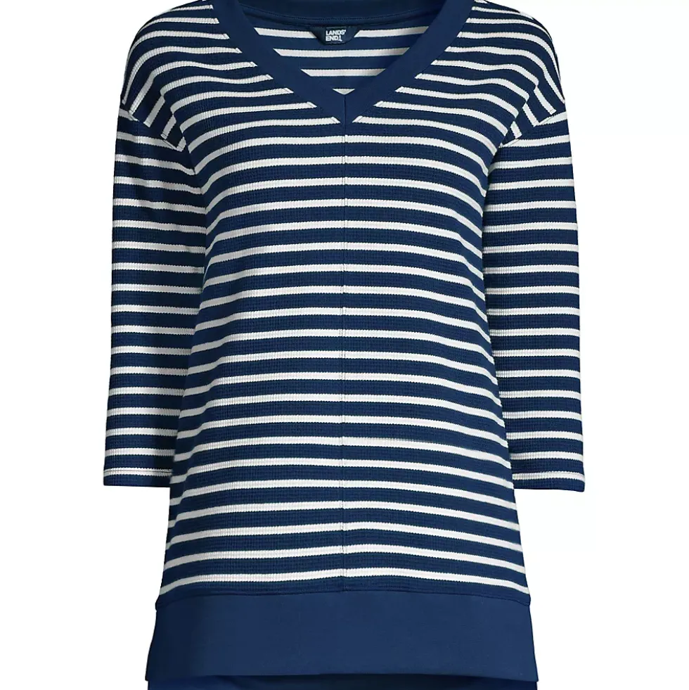Women's 3/4 Sleeve Waffle Vneck Tunic