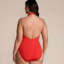 Women's SlenderSuit Halter Ruched Plunge High Leg One Piece Swimsuit
