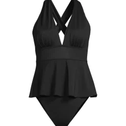 Women's SlenderSuit Plunge Ruched X-Back Ruffle Fauxkini One Piece Swimsuit