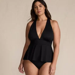 Women's SlenderSuit Plunge Ruched X-Back Ruffle Fauxkini One Piece Swimsuit