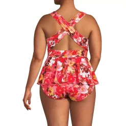 Women's SlenderSuit Plunge Ruched X-Back Ruffle Fauxkini One Piece Swimsuit
