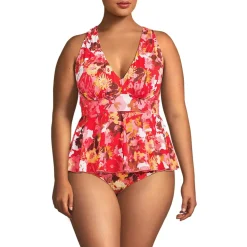 Women's SlenderSuit Plunge Ruched X-Back Ruffle Fauxkini One Piece Swimsuit