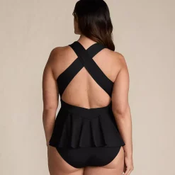 Women's SlenderSuit Plunge Ruched X-Back Ruffle Fauxkini One Piece Swimsuit