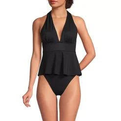 Women's SlenderSuit Plunge Ruched X-Back Ruffle Fauxkini One Piece Swimsuit