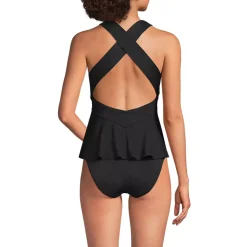 Women's SlenderSuit Plunge Ruched X-Back Ruffle Fauxkini One Piece Swimsuit