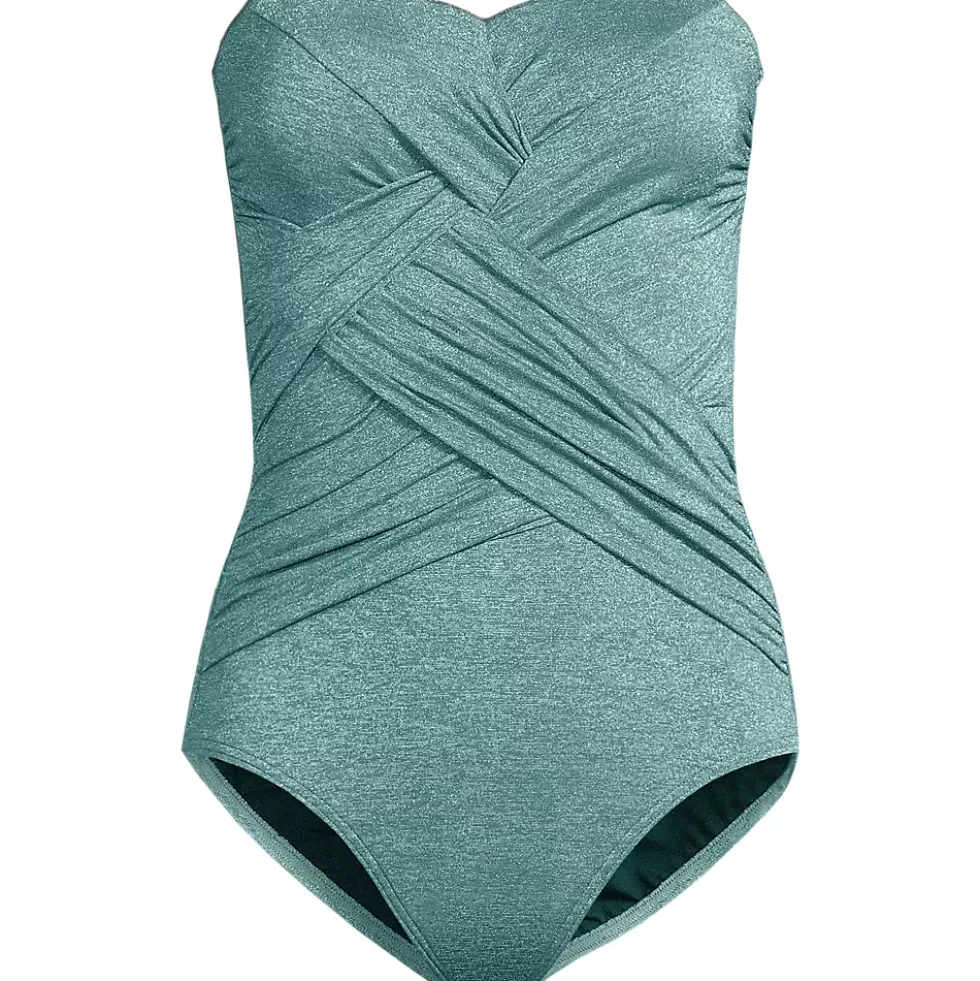 Women's Slender Suit Shine Bandeau Tummy Control High Leg One Piece Swimsuit