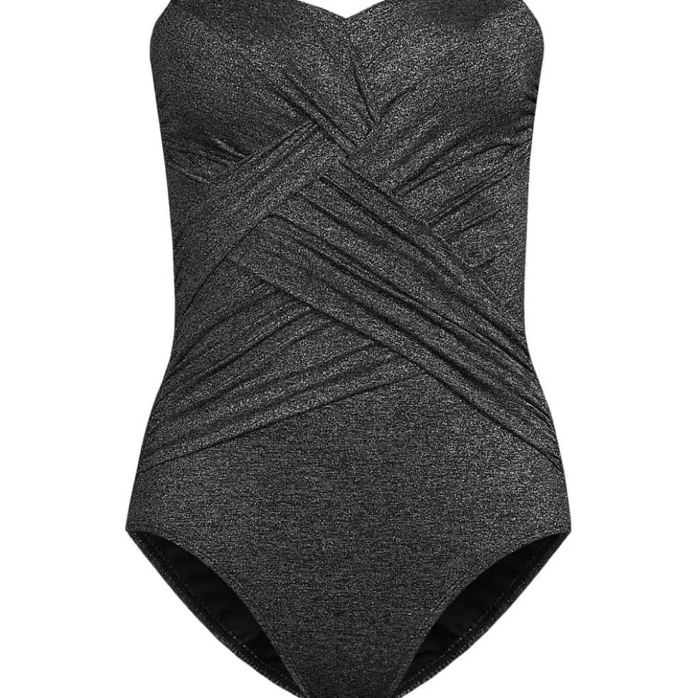 Women's Slender Suit Shine Bandeau Tummy Control High Leg One Piece Swimsuit