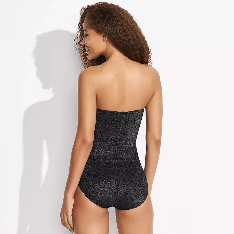 Women's Slender Suit Shine Bandeau Tummy Control High Leg One Piece Swimsuit