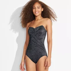 Women's Slender Suit Shine Bandeau Tummy Control High Leg One Piece Swimsuit