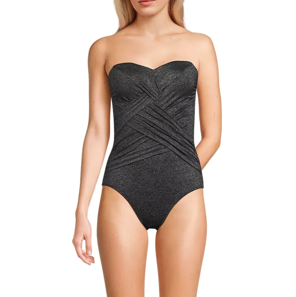 Women's Slender Suit Shine Bandeau Tummy Control High Leg One Piece Swimsuit