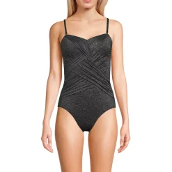 Women's Slender Suit Shine Bandeau Tummy Control High Leg One Piece Swimsuit
