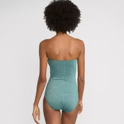 Women's Slender Suit Shine Bandeau Tummy Control High Leg One Piece Swimsuit