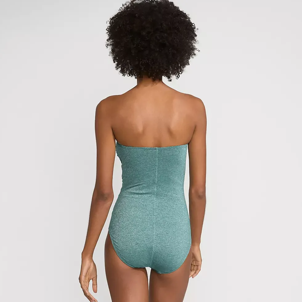 Women's Slender Suit Shine Bandeau Tummy Control High Leg One Piece Swimsuit