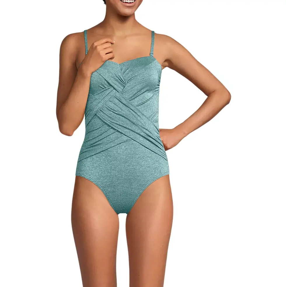 Women's Slender Suit Shine Bandeau Tummy Control High Leg One Piece Swimsuit