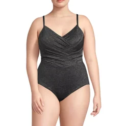 Women's Slender Suit Shine Pleated Tummy Control Chlorine Resistant X-back One Piece Swimsuit