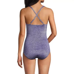 Women's Slender Suit Shine Pleated Tummy Control Chlorine Resistant X-back One Piece Swimsuit