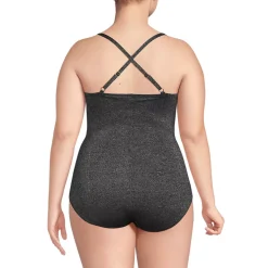 Women's Slender Suit Shine Pleated Tummy Control Chlorine Resistant X-back One Piece Swimsuit