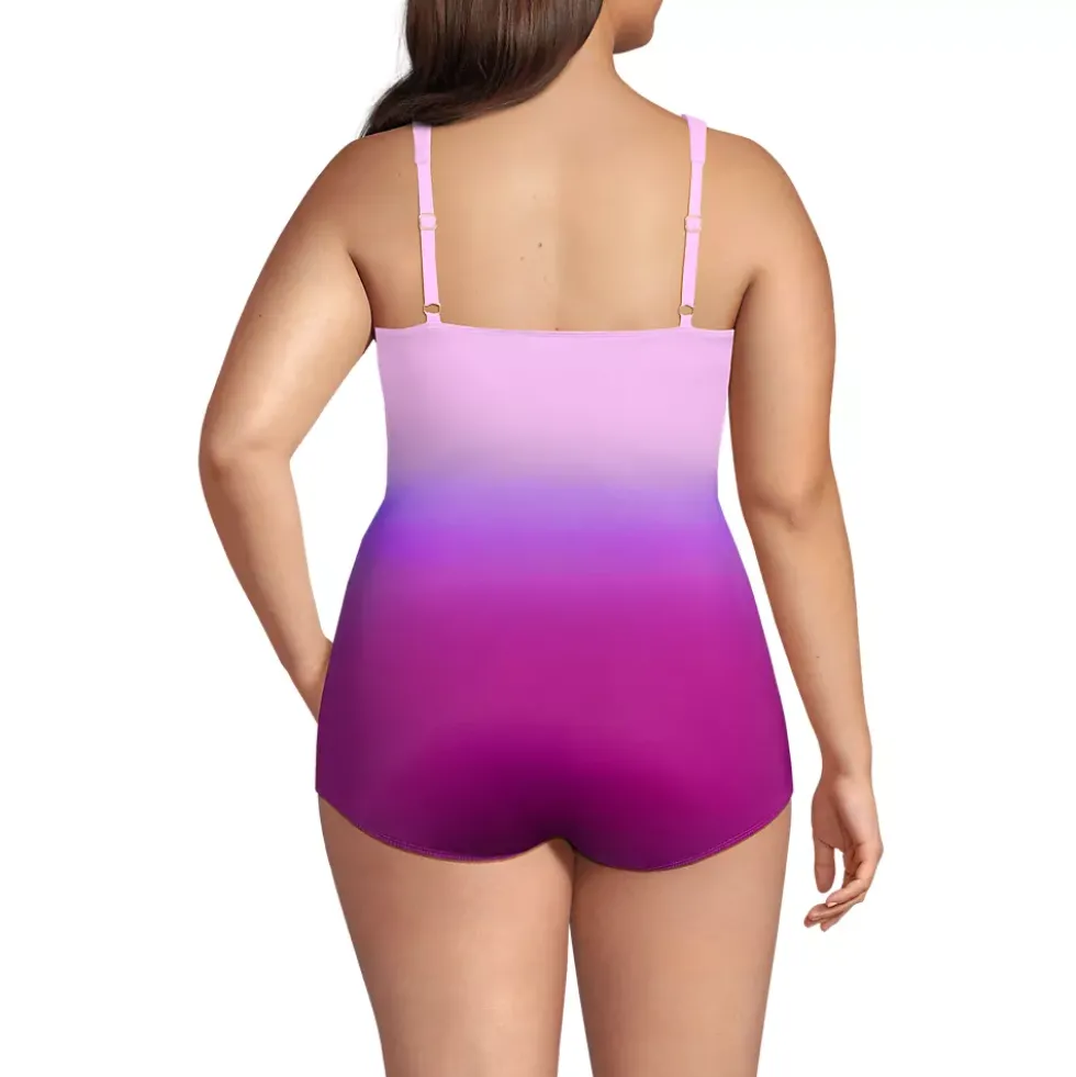 Women's SlenderSuit V-Neck Skirted Low Leg One Piece