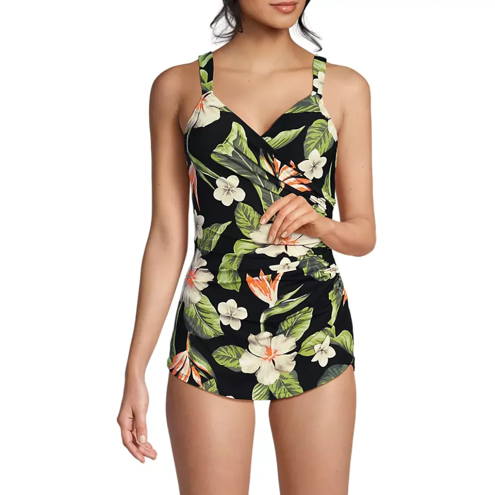 Women's SlenderSuit V-Neck Skirted Low Leg One Piece