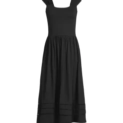 Women's Slub Cap Sleeve Shirred Skirt Midi Dress