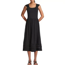 Women's Slub Cap Sleeve Shirred Skirt Midi Dress