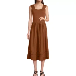 Women's Slub Cap Sleeve Shirred Skirt Midi Dress