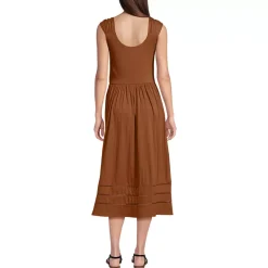 Women's Slub Cap Sleeve Shirred Skirt Midi Dress