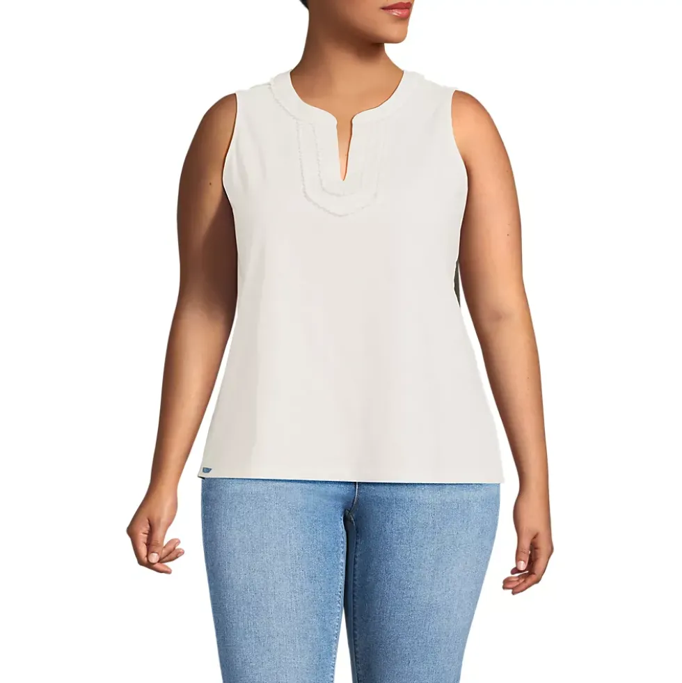 Women's Slub Decorative Trim Tank Top