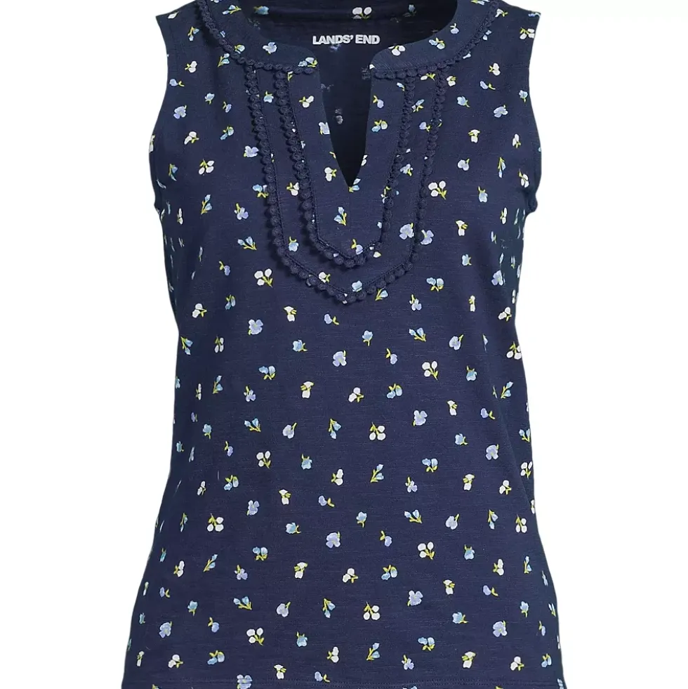 Women's Slub Decorative Trim Tank Top
