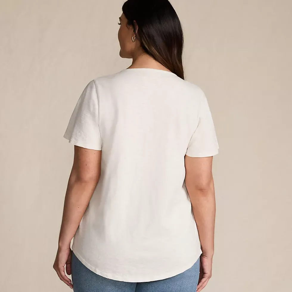 Women's Slub Flutter Sleeve Lace Trim Notch Neck Tunic Top