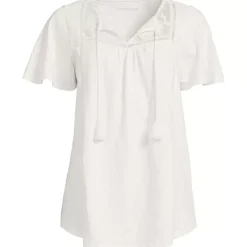 Women's Slub Flutter Sleeve Lace Trim Notch Neck Tunic Top