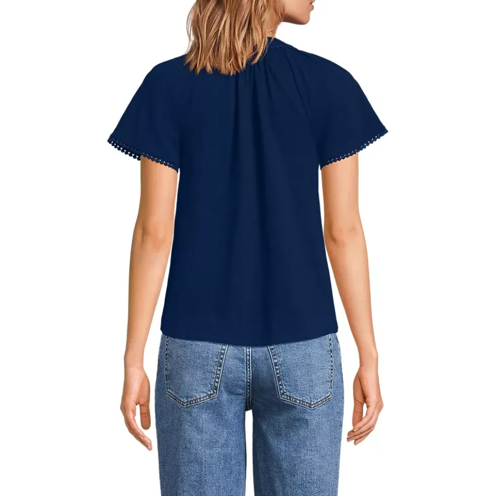 Women's Slub Short Sleeve Notch Neck Top