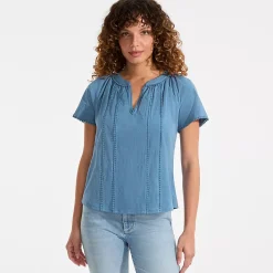 Women's Slub Short Sleeve Notch Neck Top