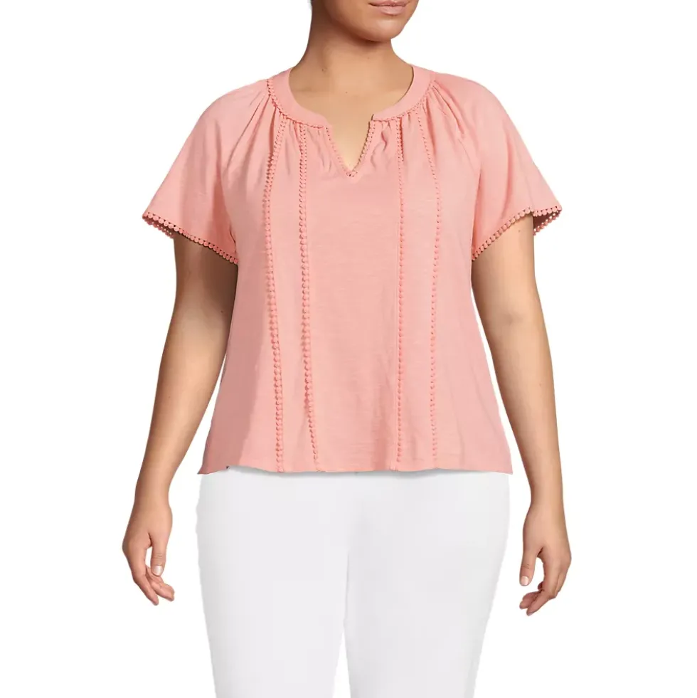 Women's Slub Short Sleeve Notch Neck Top