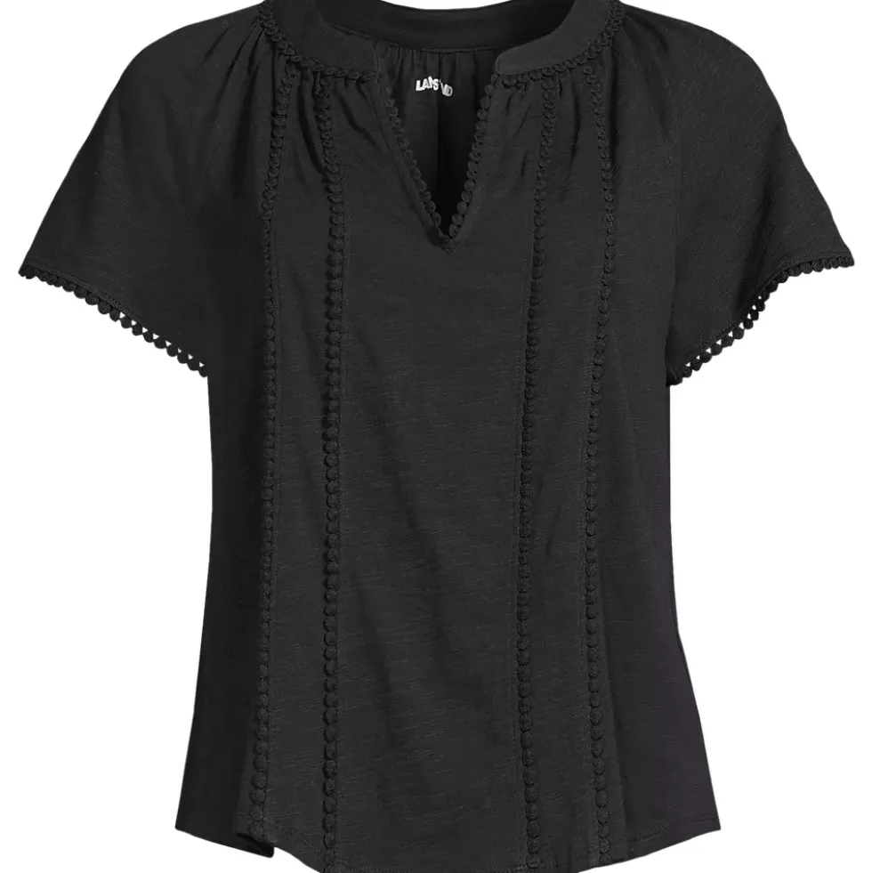 Women's Slub Short Sleeve Notch Neck Top