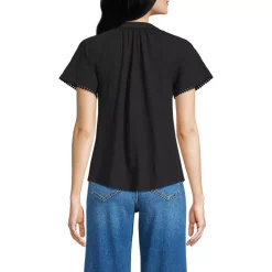 Women's Slub Short Sleeve Notch Neck Top