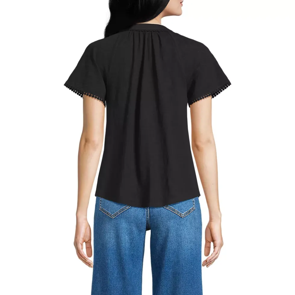 Women's Slub Short Sleeve Notch Neck Top