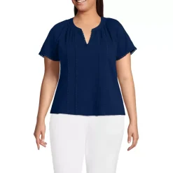 Women's Slub Short Sleeve Notch Neck Top