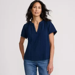 Women's Slub Short Sleeve Notch Neck Top