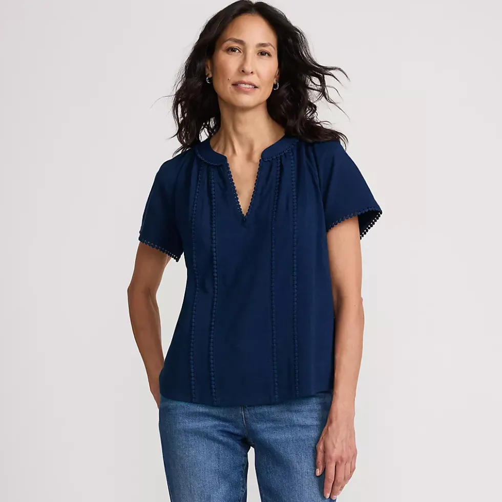 Women's Slub Short Sleeve Notch Neck Top