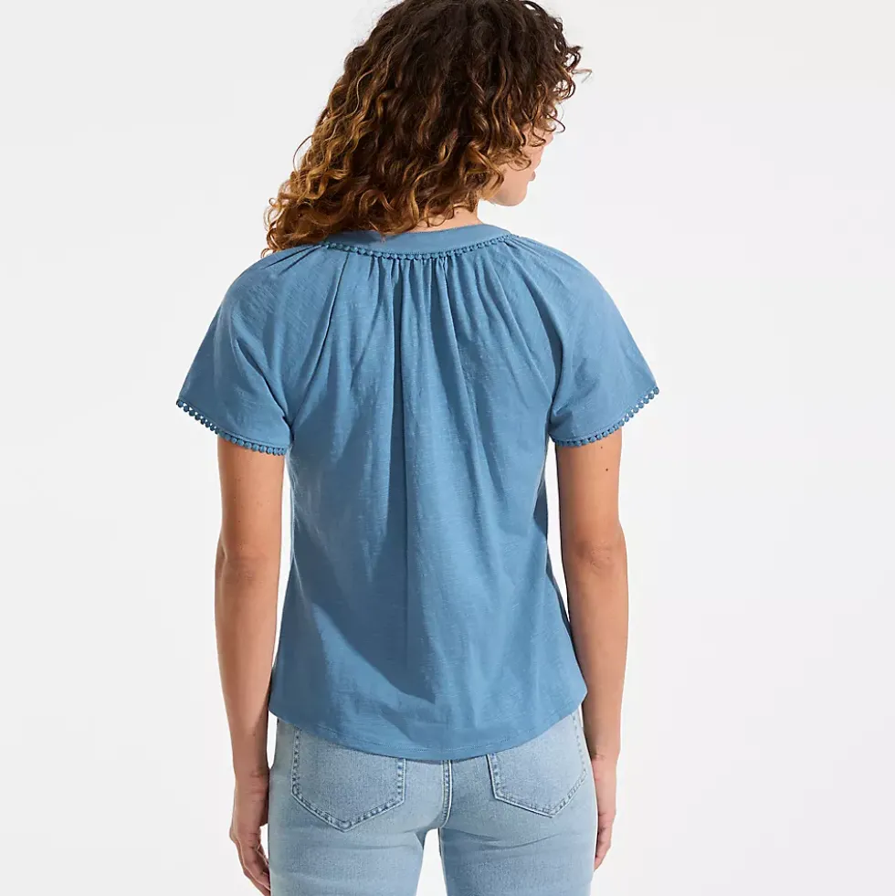Women's Slub Short Sleeve Notch Neck Top