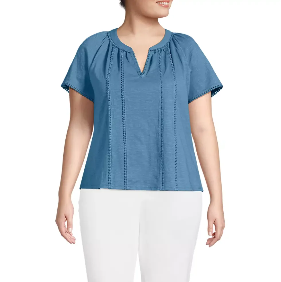 Women's Slub Short Sleeve Notch Neck Top