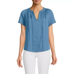 Women's Slub Short Sleeve Notch Neck Top