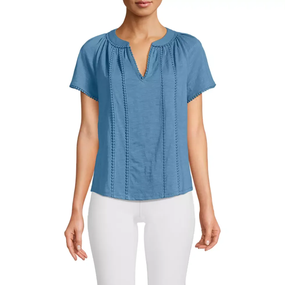 Women's Slub Short Sleeve Notch Neck Top